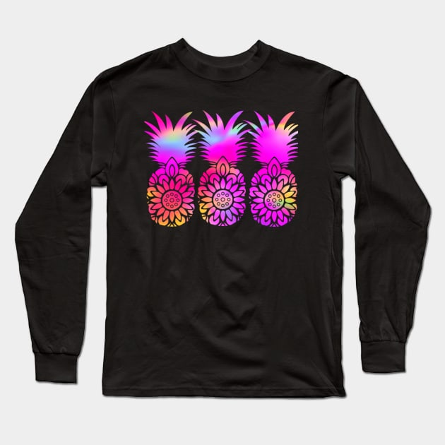 Hot Pink Pineapples: Rainbow Boho Holographic Trippy Hippie Mandala Long Sleeve T-Shirt by ThePinkPrincessShop